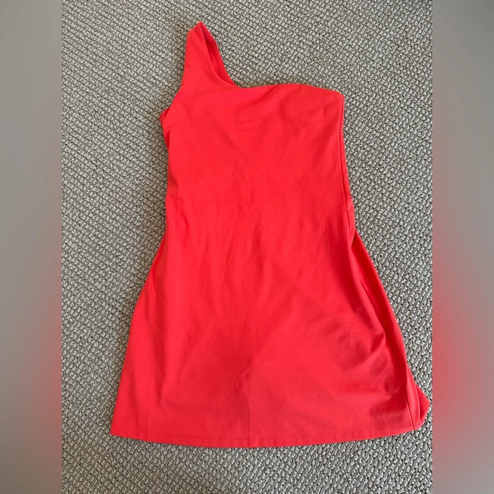 Girlfriend Collective One Shoulder Dress in Bright Orange - Picture 2 of 3
